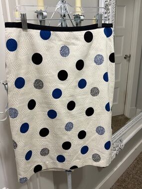 White Polka Dot Straight Skirt with Blue and Black Dots